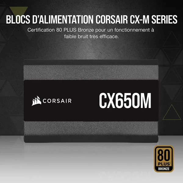 Alimentation Corsair CX650M 80PLUS Bronze - Noir est certifé 80 PLUS Bronze